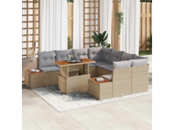 Vidaxl Conjunto De Sofá De Jardim 9 Unid. Bege Vime Pe