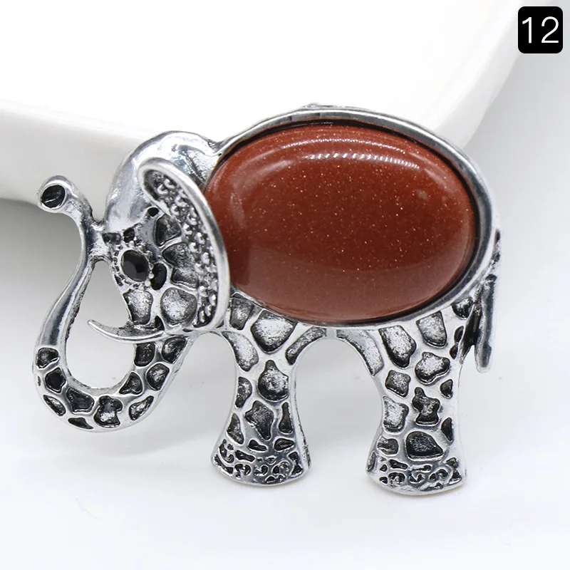 Colar com Pingente de Elefante em Pedra de Cristal Natural , Broche Vintage de Elefante. MDUG (jinsha)