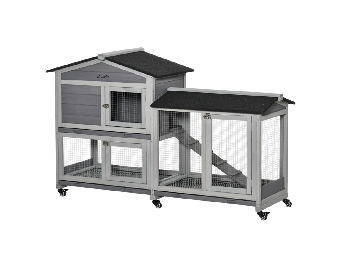 Vila Coelhos Cinza Rodas 157,4x53x99,5cm, Madeira, 2 Andares, 3 Bandejas. Ge