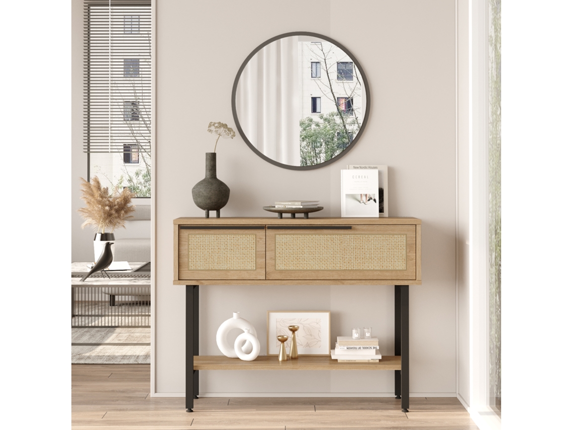 Mesa de consola Kvænangen com compartimentos 100x30x76cm - Efeito carvalho [EN.CASA]