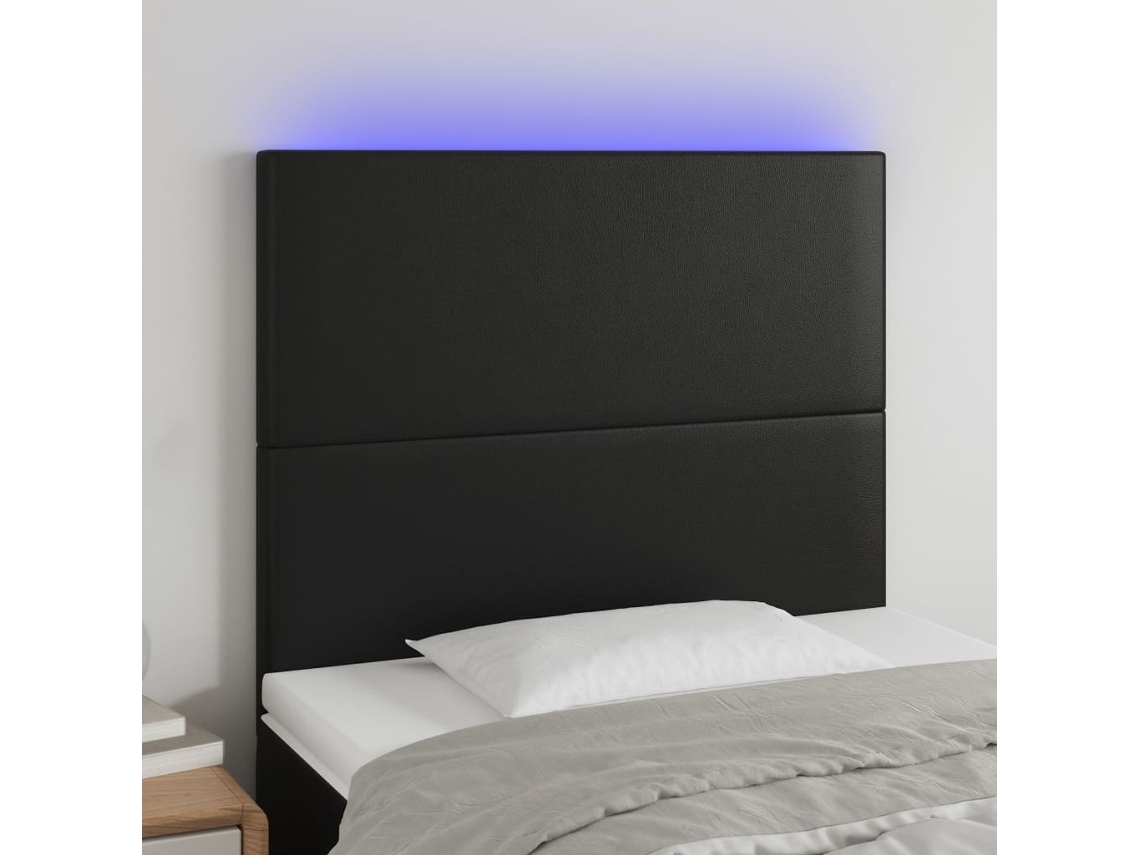 Cabecero con LED Piel Sintética 80x5x118/128 cm Negro