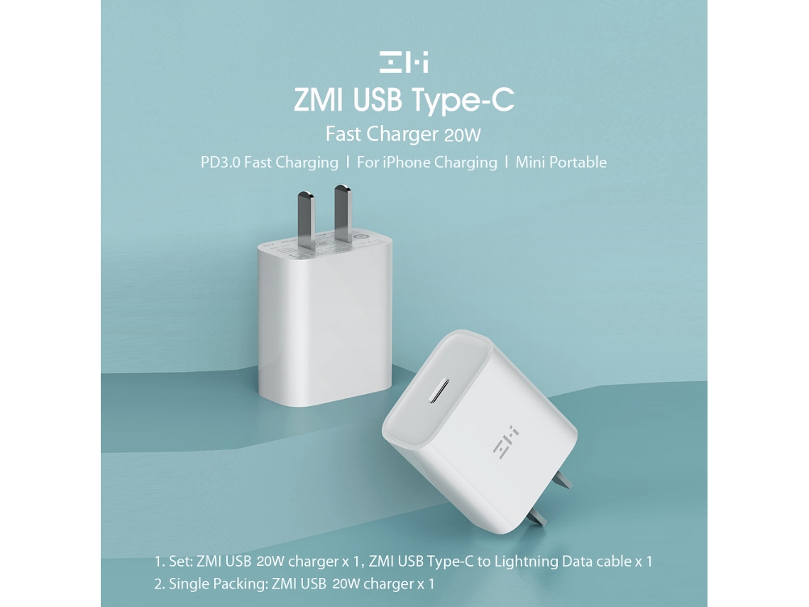 Carregador Parede Zmi 20w Pd3.0 Usb-c Iphone