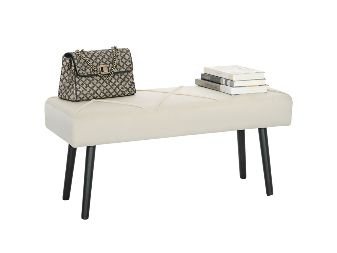 Banco de Pé de Cama Multifuncional e Moderno Banco de Dormitório com Pés Aço e Assento Acolchoado 100x36x45 Cm Creme