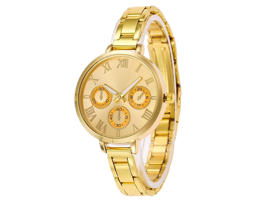 Relógio de quartzo unissex elegante e casual com pulseira de aço (dourado) - Ideal para presente.