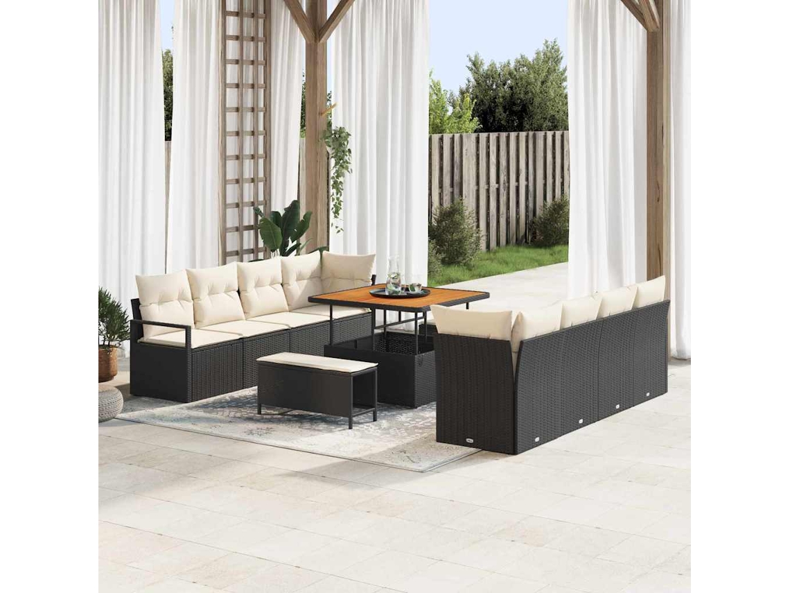 Vidaxl Conjunto De Sofá De Jardim 11 Unid. Preto Vime Pe