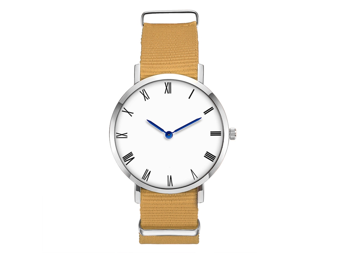 Relógio masculino Zhoulianfa com pulseira de nylon, mostrador redondo, movimento de quartzo, bege.