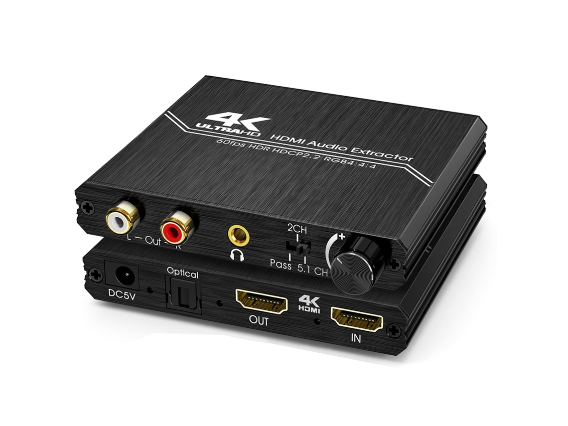 Extrator De Áudio Hdmi 2.0, Divisor De Áudio Estéreo Rca L/r Spdif Óptico Spdif 3,5 Mm Com Controle Volume, 60hz, Hdcp 2.2, Hdr, 3d, Yuv, 4::