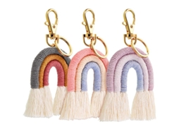 2026 3 Portachaves Arco íris Macramé Tecidos com Borla para Mulher Linjou, Portachaves de Moda para Decoração