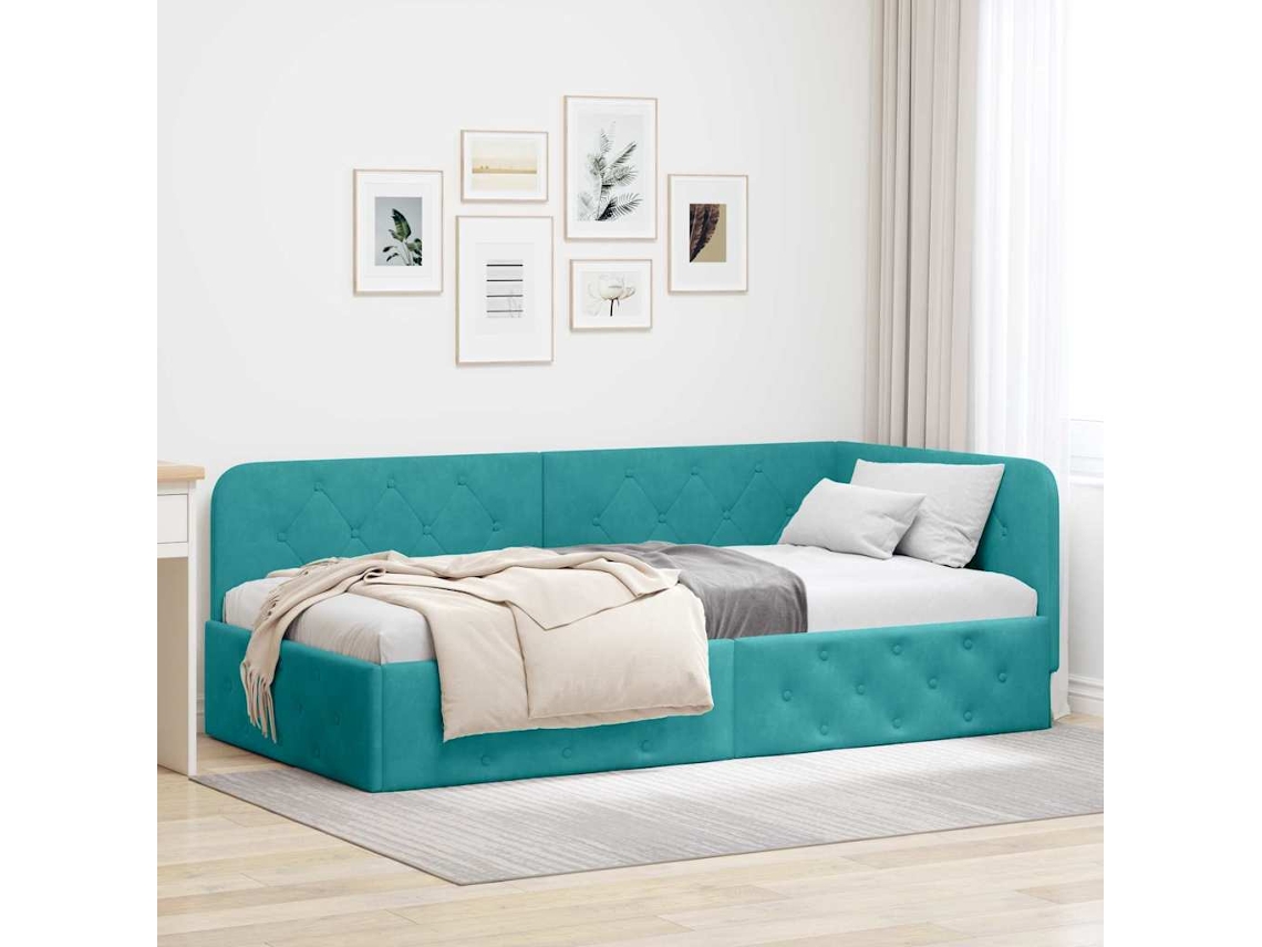 Vidaxl Estrutura De Cama De Canto Turquesa 100 X 200 Cm Veludo