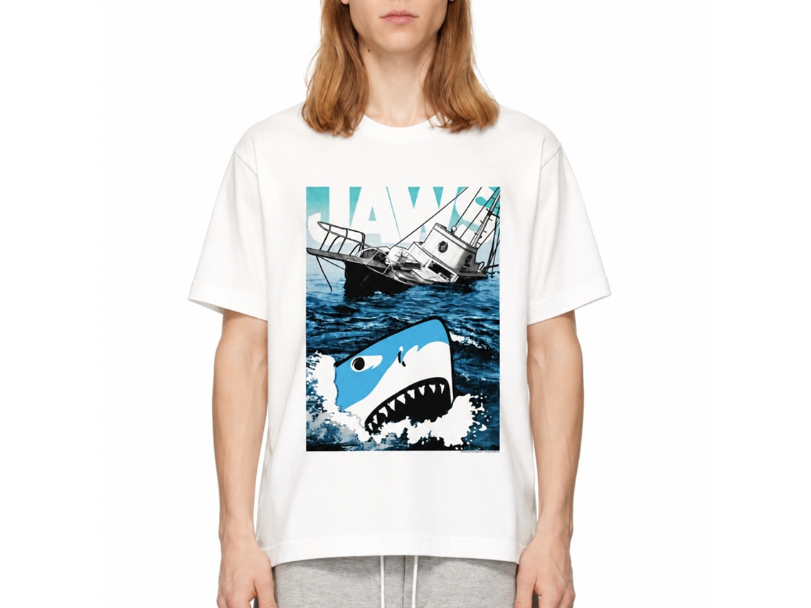 Rockinstone Jaws Movie Cartoon Sharko White Adult T-shirt Size:xxl