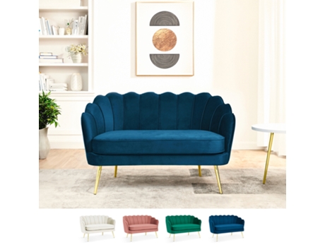 Sofá de concha de 2 lugares em veludo com pernas douradas em estilo vintage Balos Modus Sofa