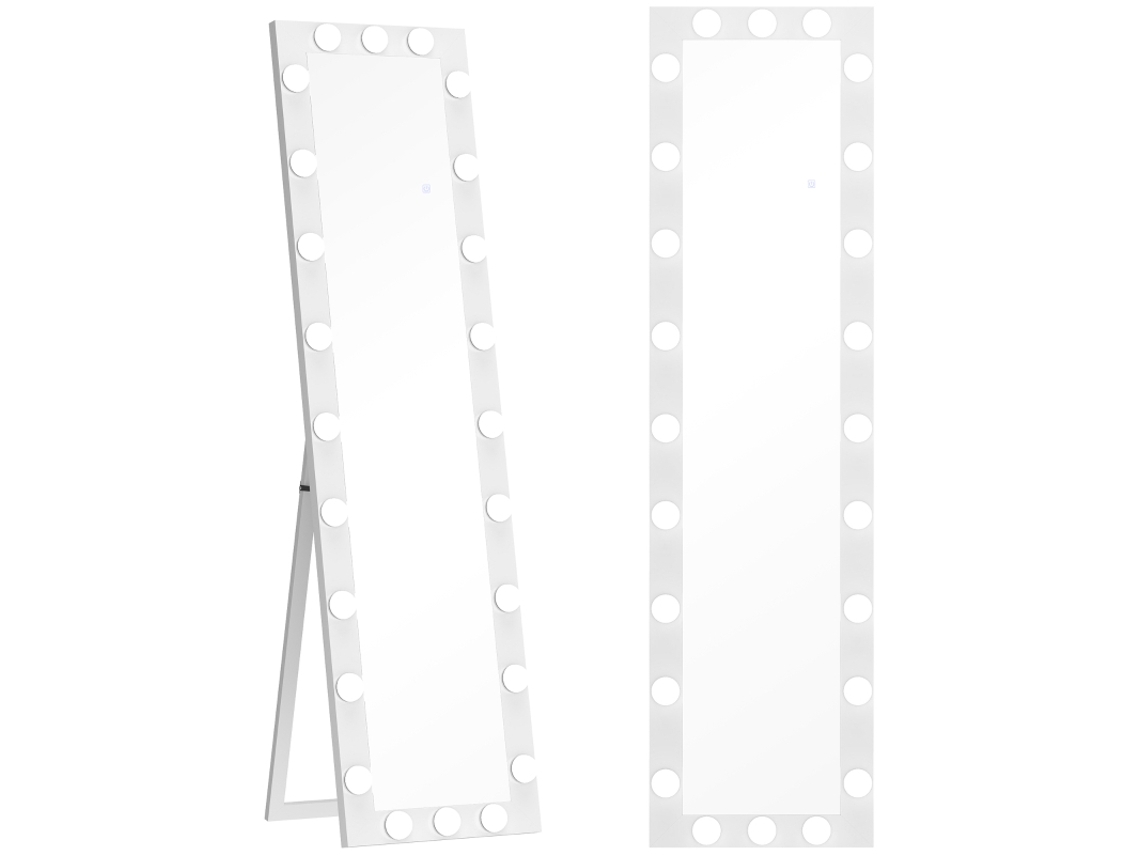 Espelho De Corpo Inteiro 150x40 Cm Com 24 Lâmpadas Led, 3 Cores De Luz, Para Uso Independente, Encostado Na Parede Ou Fixado Na Parede, Branco.