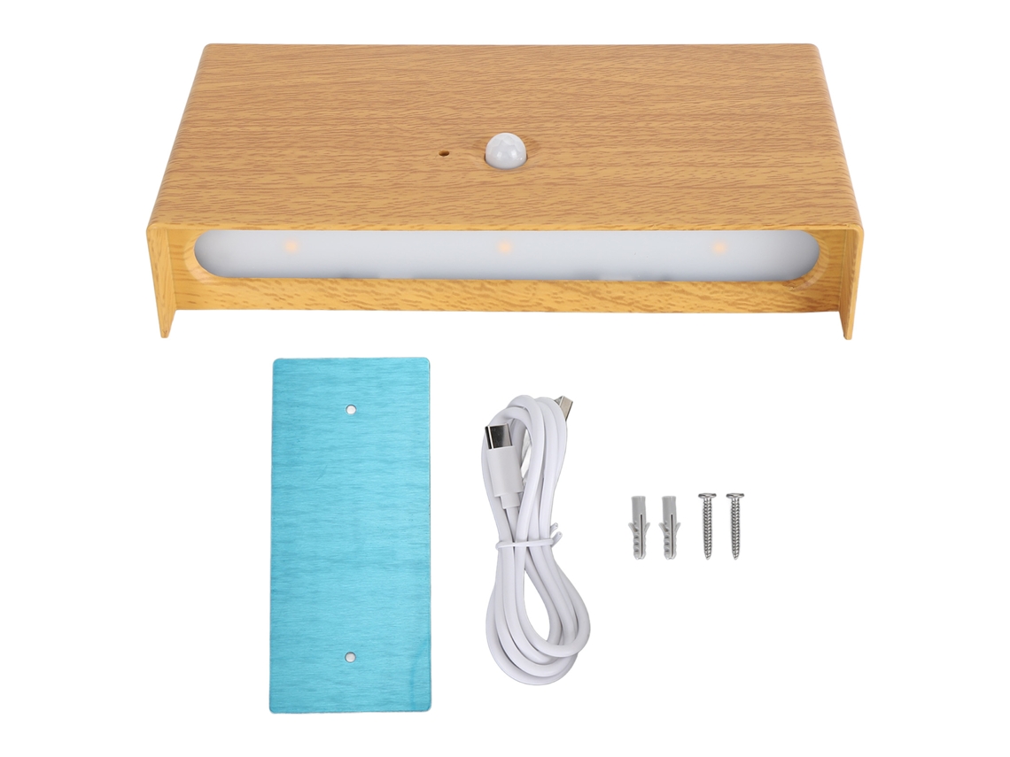 Lâmpada de Parede Led Moderna Sem Fio Recarregável com Sensor de Movimento e Iluminação Superior e Inferior, Cor Madeira