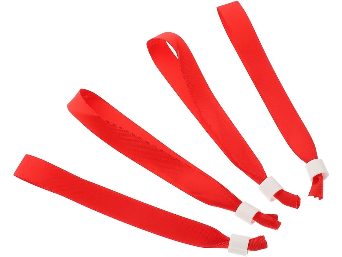 Conjunto Baluue com 10 pulseiras vermelhas para eventos, shows e festivais, ajustáveis e duráveis para identificação.
