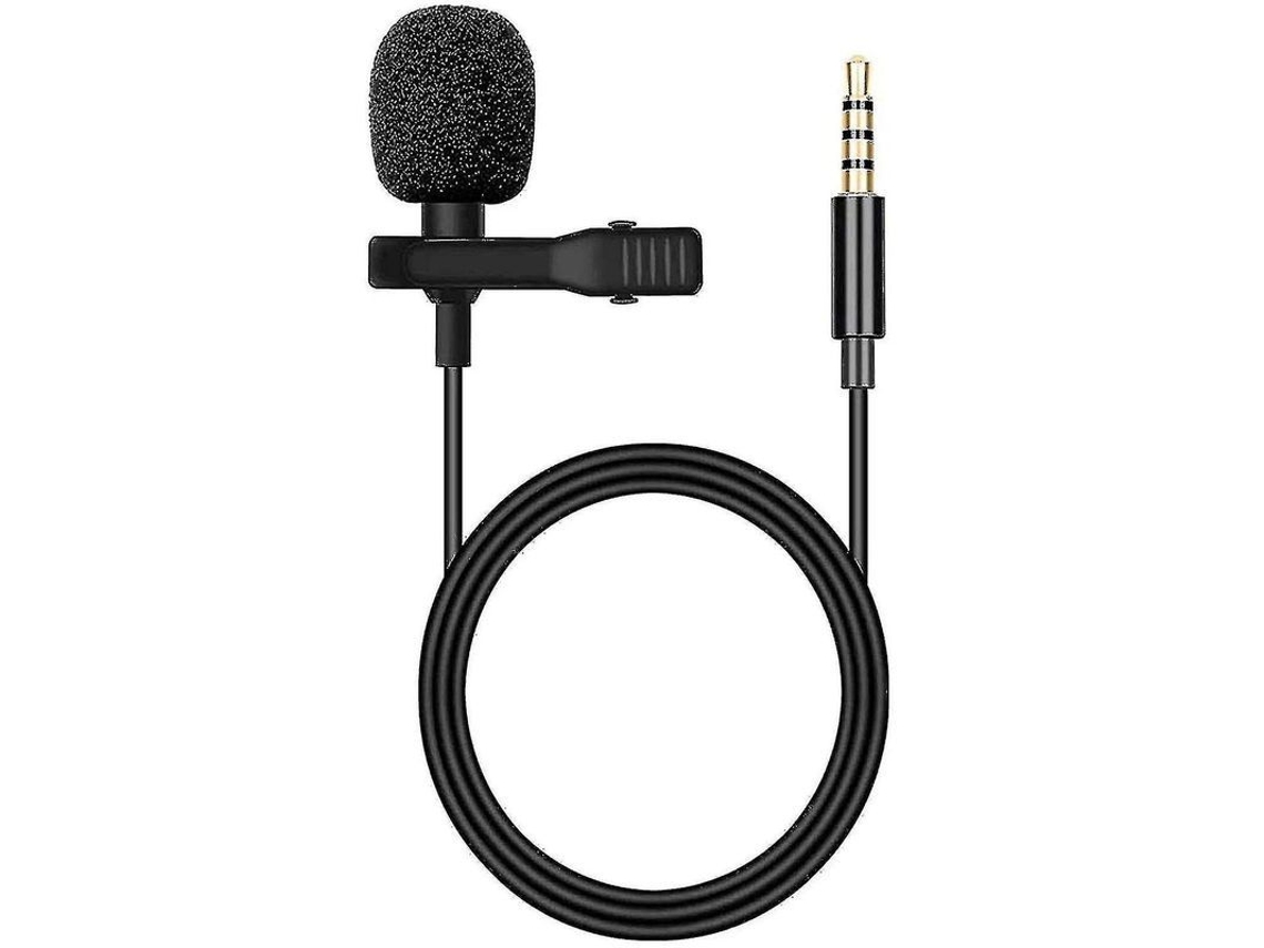 Microfone Lavalier para celular e PC, com microfone de capacitância omnidirecional, cabo de 1.5m, preto