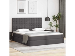 Vidaxl Cama Com Arrumação E Led Cinzeto 180 X 200 Cm Couro Sintético