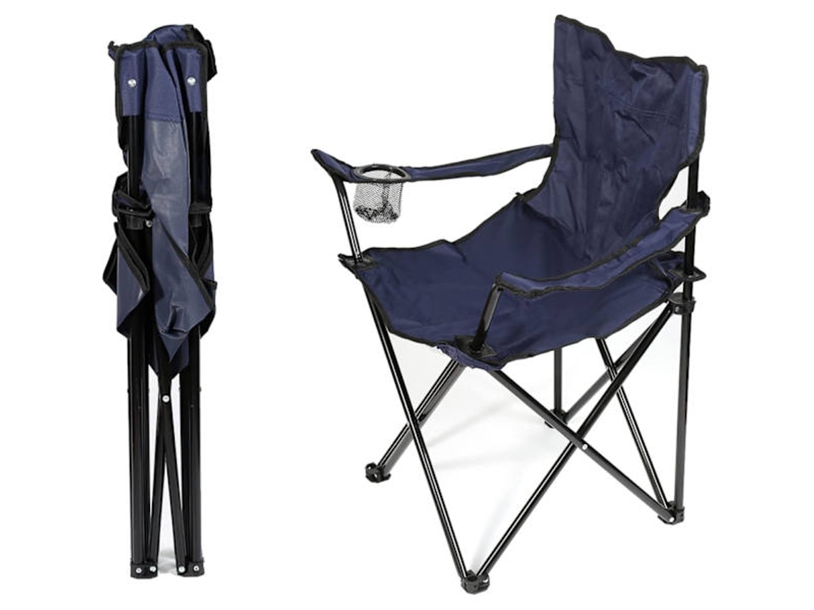 Cadeira de Camping Dobrável para Uso Externo, Leve e Portátil, com Porta copos, Ideal para Pesca. Azul Marinho. AQUAFORGE