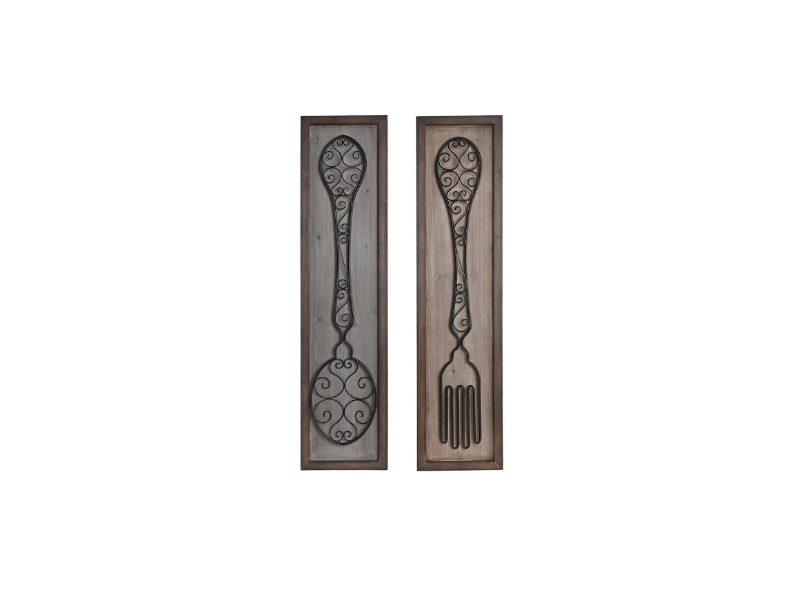 Figura Decorativa DKD Home Decor Acabamento envelhecido Metal Madeira Talheres (24 x 5 x 99 cm) (2 Unidades)