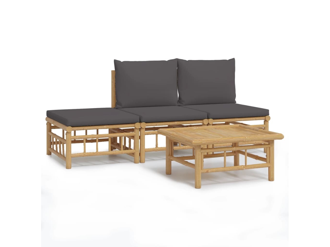 Maison Exclusive - 4pcs Conj. Lounge De Jardim Bambu C/ Almofadões Cinzento-escuro