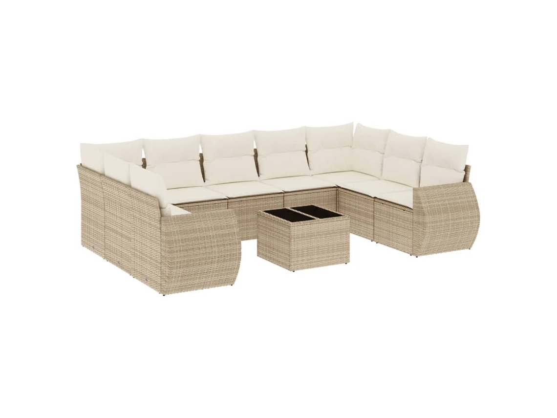 Conjunto de 10 Sofás para Jardim com Almofadões Vime Pe Bege MAISON EXCLUSIVE