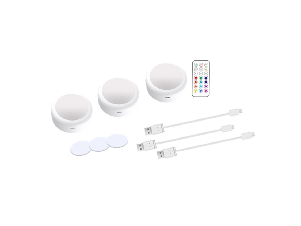 Conjunto de 3 Spots Led Recarregáveis​​ com 13 Cores Rgb: Branco BRILVIBERA