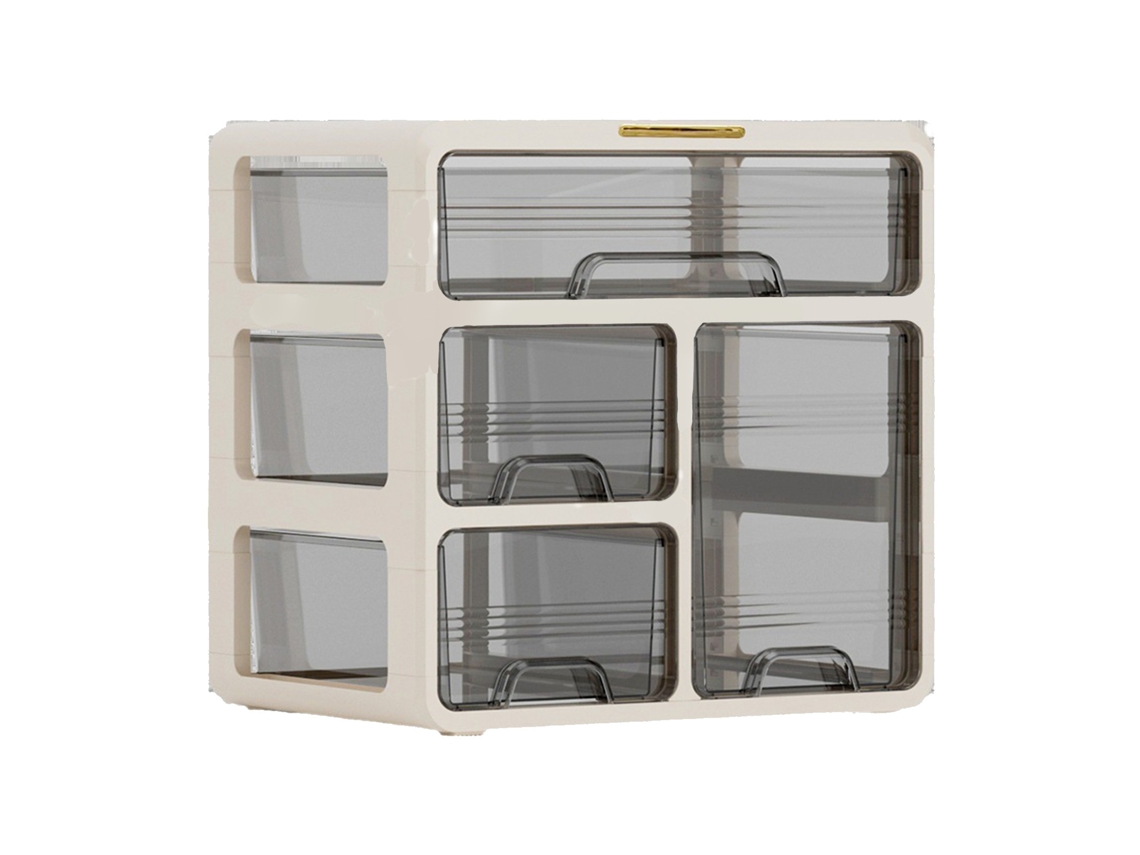 Organizador de Mesa com Gaveta Plástico 3 Camadas para Escritório e Cosméticos Creme