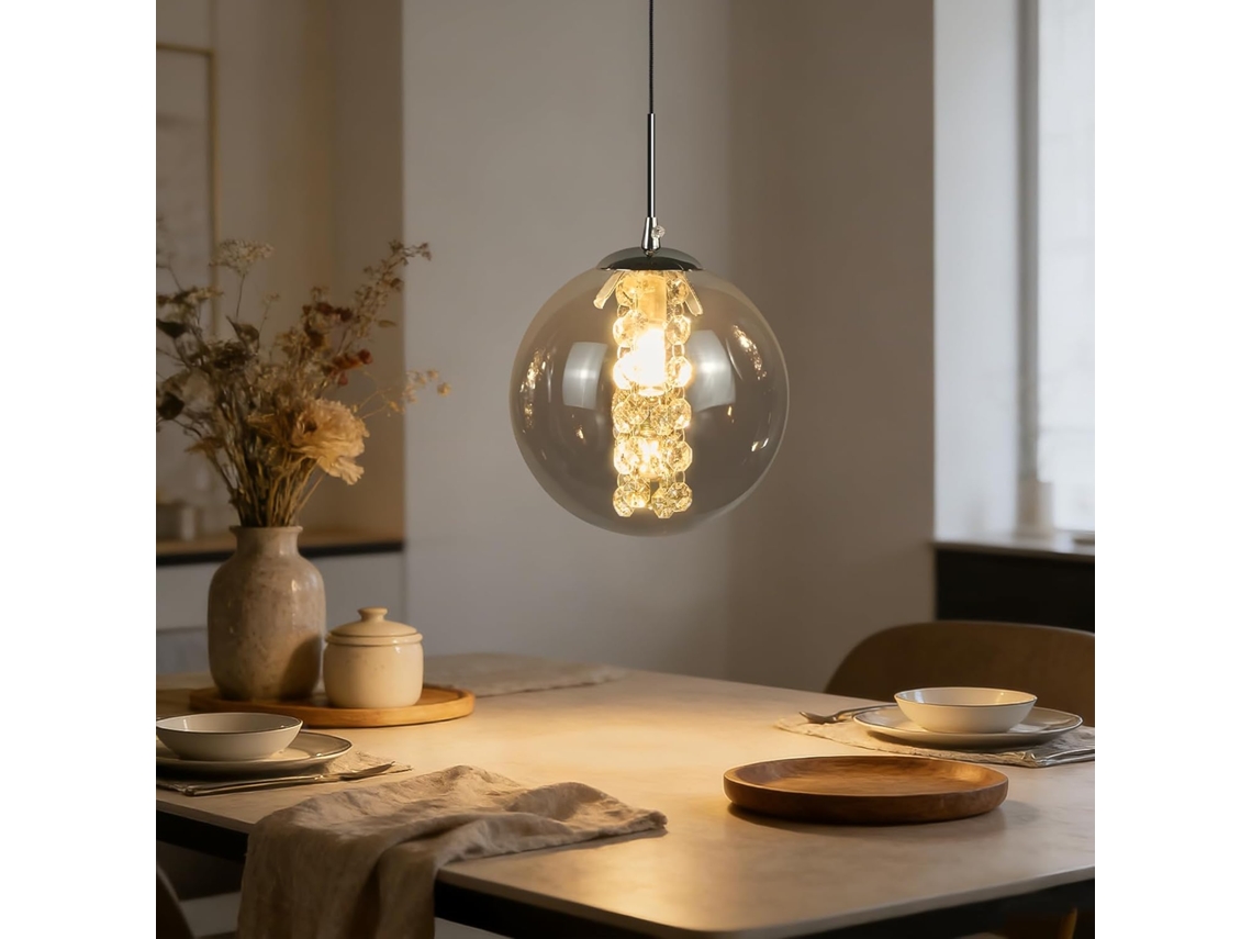 Nettlife Candeeiro Pendente Moderna, Em Vidro Cinza Fumê G9, Com Altura Ajustável De 120 Cm, Ideal Para Mesa De Jantar, Quarto, Cozinha E Bar.