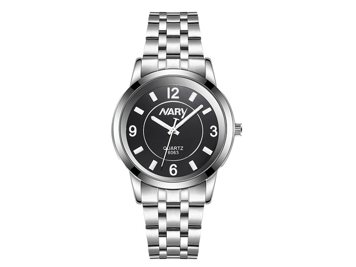 Reloj De Pulsera Cuarzo Impermeable Acero Para Hombres Negro Nary Fashionable