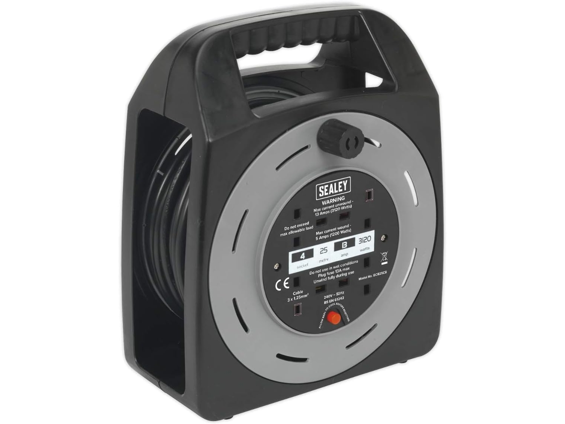 Caixa De Carretel De Cabo Bcr25cb Tipo 25 M 4 X 230 V 1,25 Mm² Com Disparo Térmico