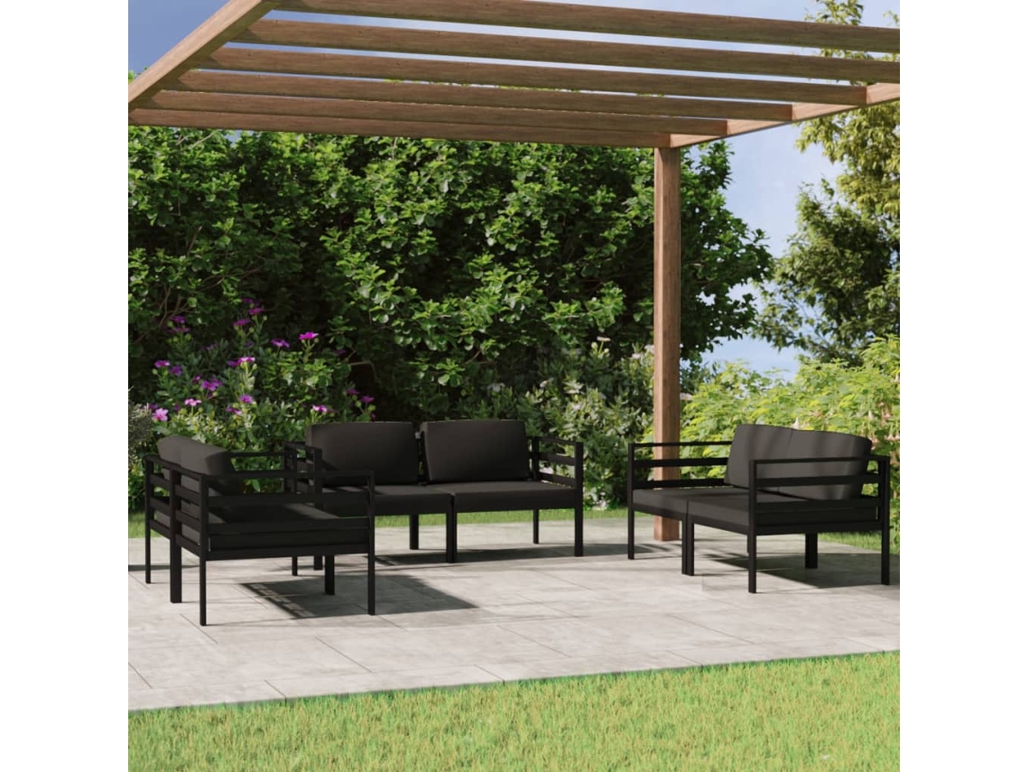 Conjunto de Lounge de Jardim com 6 Peças e Alumínio Antracite Almofadões Dkd Home Decor
