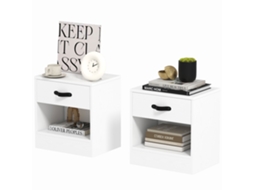 Pack De 2 Mesitas De Noite Com Gaveta E Compartimento Aberto Para Sala 39x28x41 Cm Branco