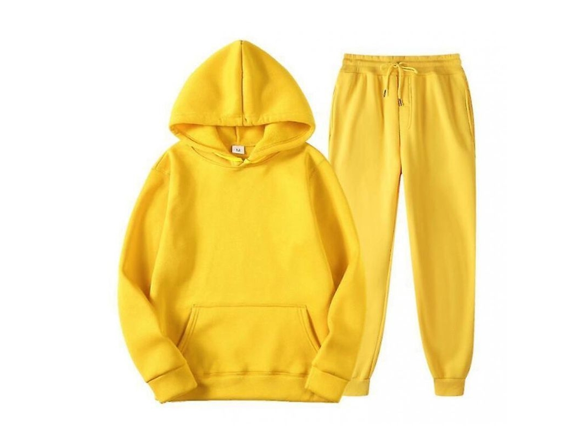 2026 conjunto de Sudadera Con Capucha de Manga Larga Casual para Hombre de Color Sólido Mvb L Amarillo