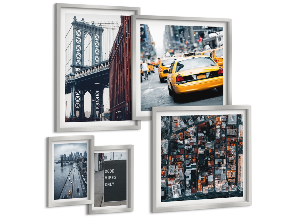 Composição De Quadros Ônibus Vermelhos, Londres Moldura Prateada Quadros Para O Escritório Espelharte (conjunto De 5 Imagens)