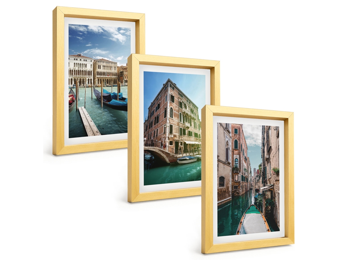 Um Conjunto De Imagens Decorativas Em Uma Molduracanais De Veneza, Arquitetura Moldura Dourada Pinturas De Quarto Espelharte (3 Peças 20x30 Cm)