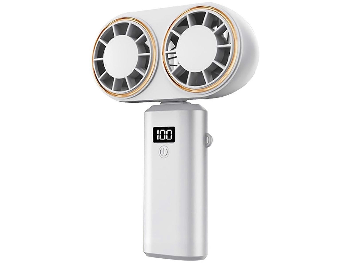 Ventilador Portátil De Mão Com Carregamento Usb, Ventilador Duplo, Visor Digital E Bateria Recarregável (branco)