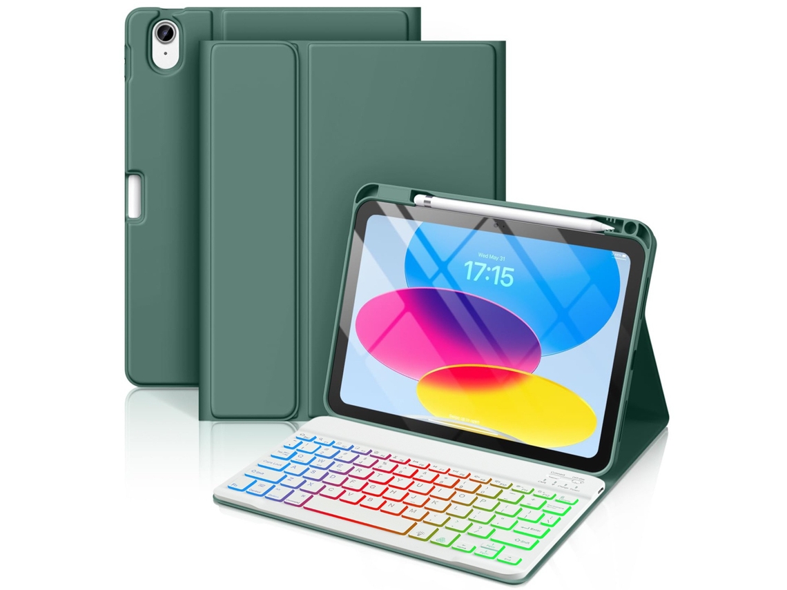 Capa Com Teclado Para Ipad Air 13 Polegadas/pro 12.9 (2018-22) - Verde Meia-noite Com Compartimento Para Caneta E Teclado Com Retroiluminação Rgb