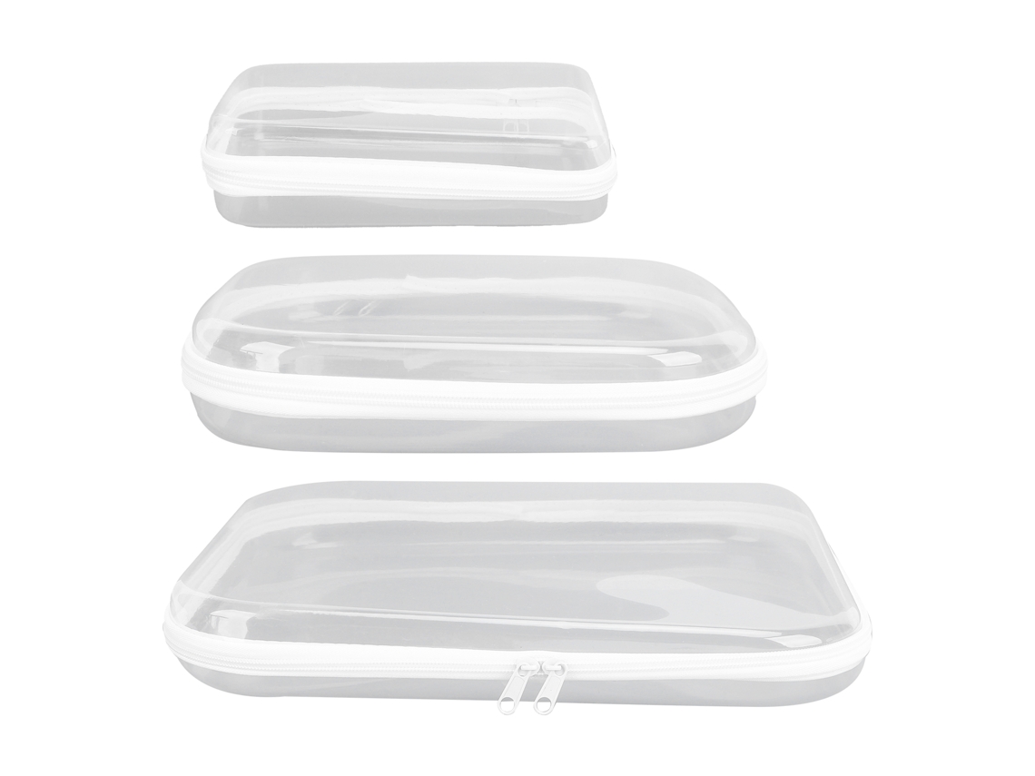 3pcs Bolsa de Armazenamento com Zíper de Casca Dura Transparente Pvc para Cosméticos Brinquedos Viagem