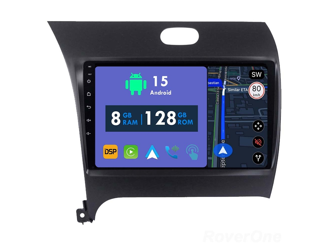 Auto Rádio Carro Bluetooth Autoradio 8GB RAM 128G ROM CarPlay Navegação GPS Ecrã Táctil RoverOne para Kia K3 Cerato Forte 2013-2017  