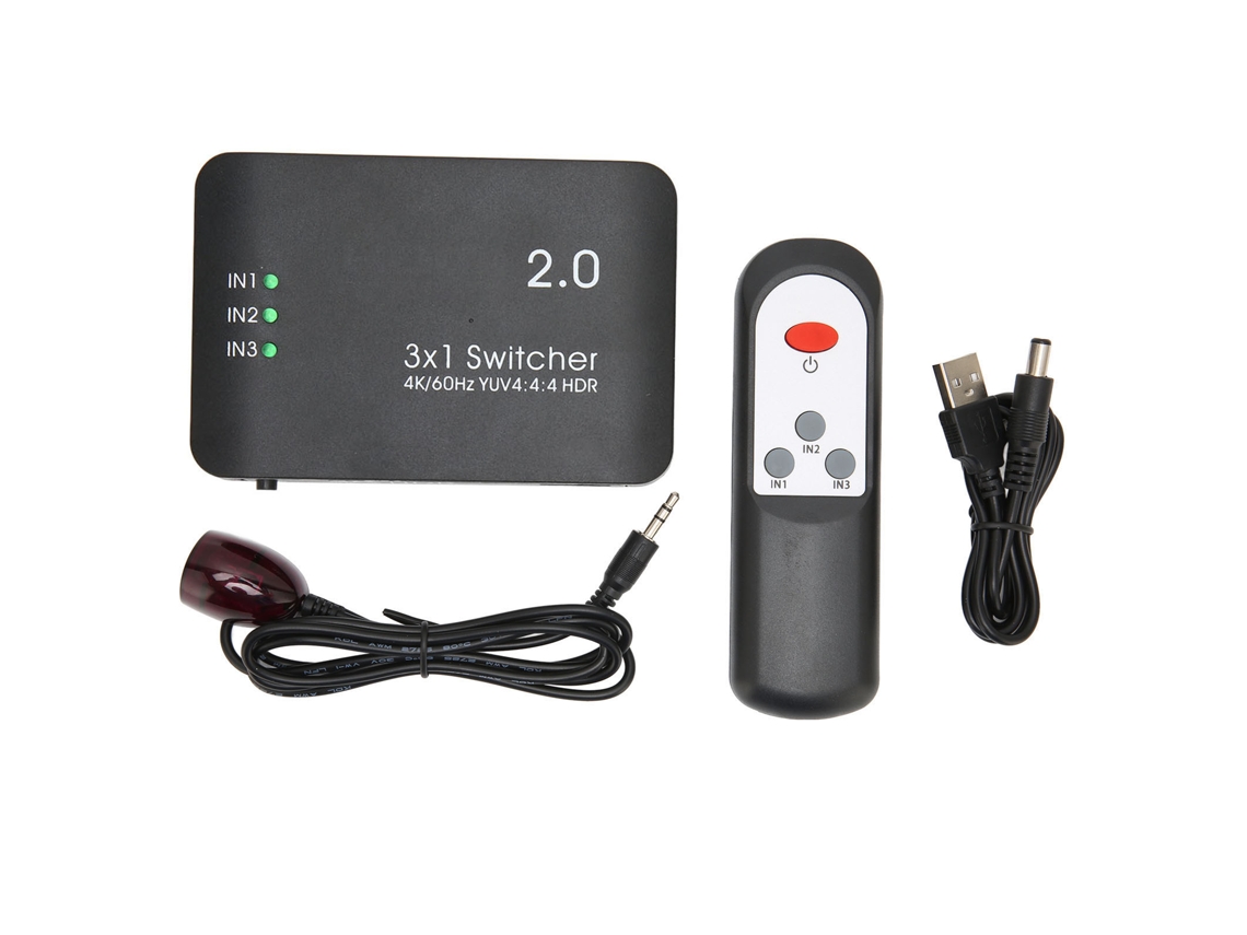 Switch Hdmi EOOCOO (3 Entradas e 1 Saída, Suporta 4k Hdmi2.0)