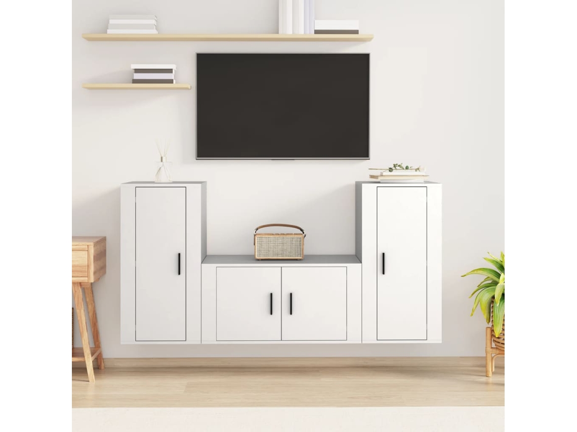 Vidaxl Conjunto Móveis De Tv 3 Pcs Madeira Processada Branco
