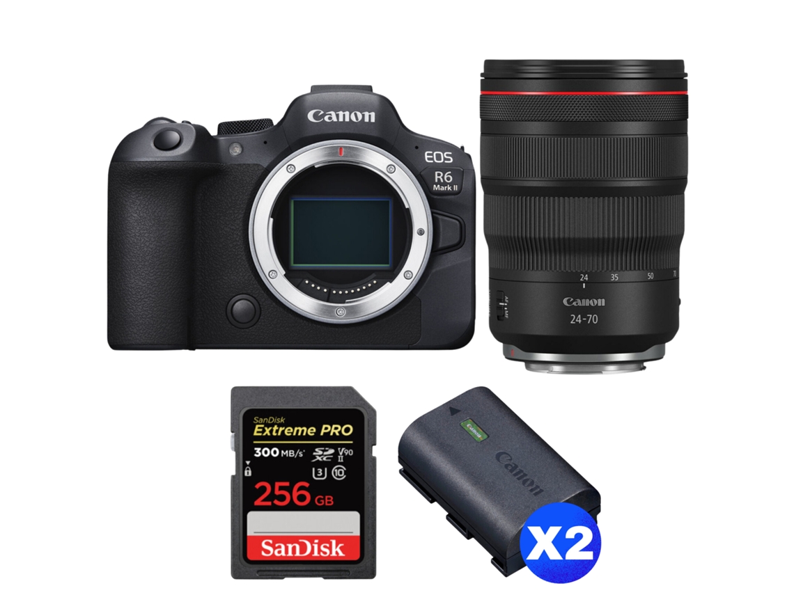 Eos R6 Mark Ii + Rf 24 70mm F/2.8 L Is Usm + 1 Sandisk 256gb Uhs ii 300mb/s + 2 Canon Lp e6nh + Ebook “20 Dicas para Fotos Que Impressionam” CANON