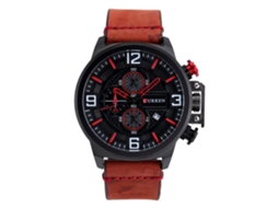Relógio de pulso masculino Curren, novo modelo de quartzo, pulseira de couro vermelha.