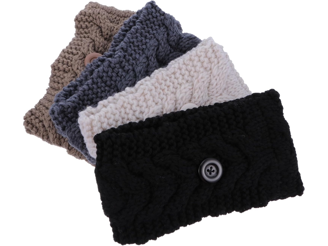Conjunto De 4 Faixas De Cabeça Tricotadas Com Botões Para Máscaras De Lã Que Aquecem As Orelhas (tamanhos)