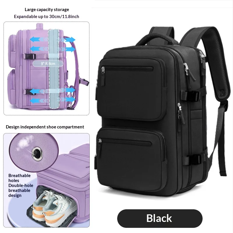 Mochila Expansível Para Laptop (preta, 15 Polegadas), Em Tecido Oxford.