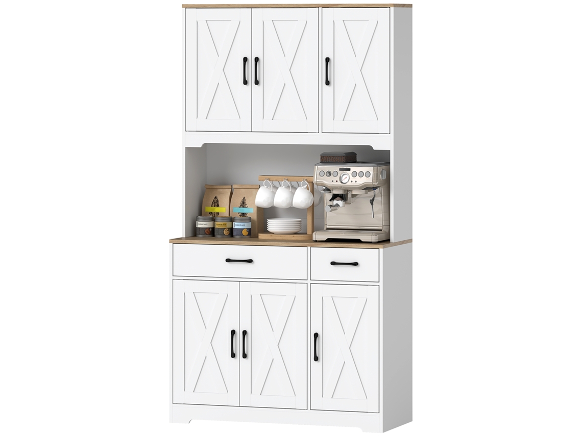 Despensa de cozinha com 6 portas, branco, bancada para micro-ondas, 2 gavetas, prateleiras ajustáveis | S/MARCA