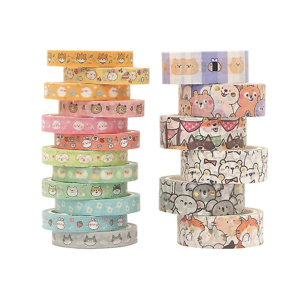 Fita Adesiva Washi, 18 Rolos, Fitas Washi Fofo Com Desenhos Animados Fofos, Finos De Animais Dourados
