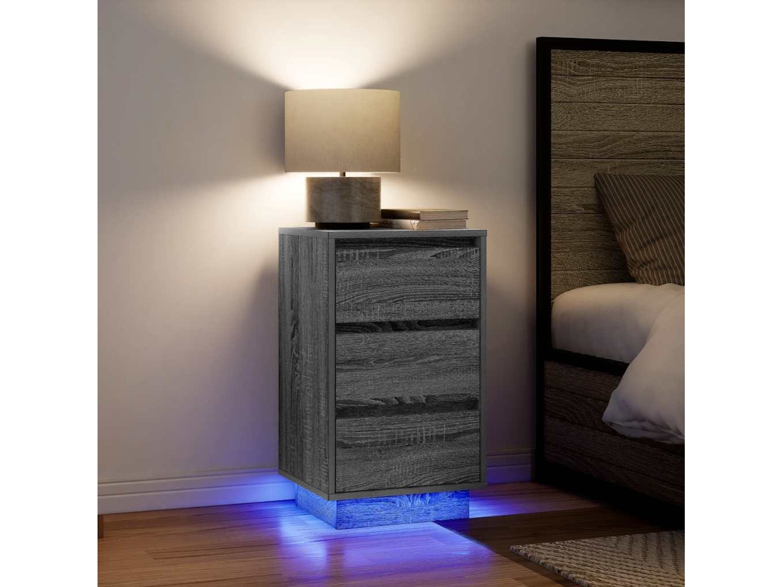 Vidaxl Mesa De Cabeceira Com Luzes Led 38x34x65 Cm Cinzento-sonoma
