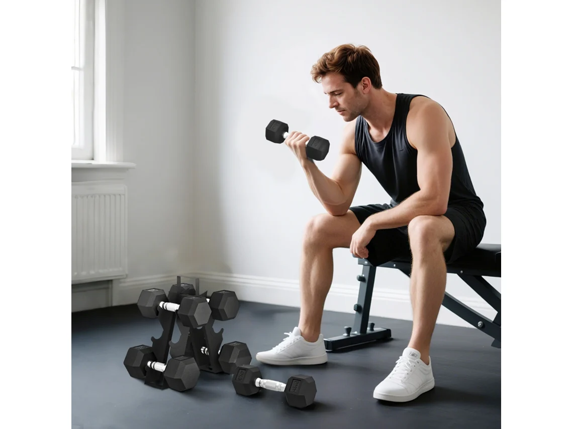 Kit De Halteres Ajustáveis 2x4kg, 2x6kg E 2x8kg Com Suporte De Armazenamento Para Treino De Exercícios, Cor Preta