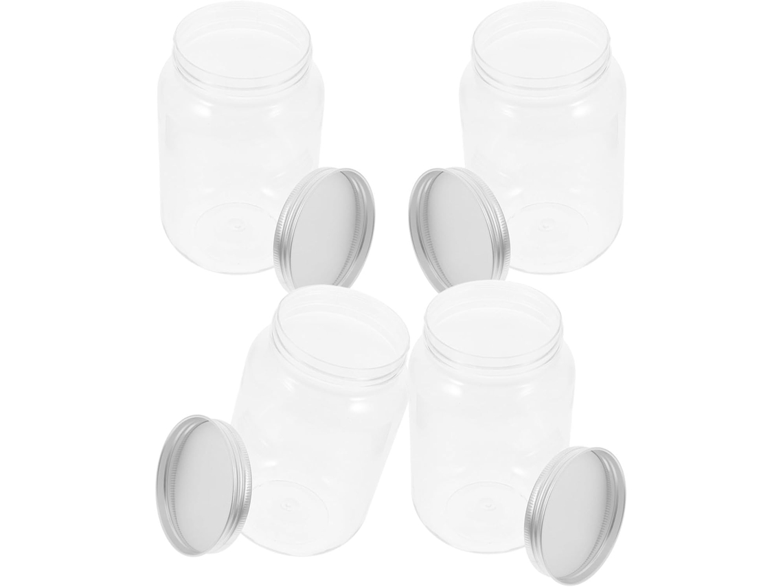 Conjunto De 4 Potes Plástico Transparente Com Tampa Alumínio