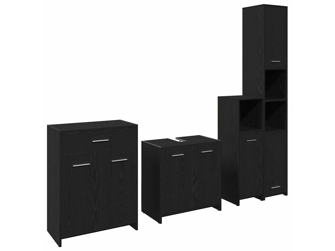Maison Exclusive - Conjunto De Móveis Para Banheiro Com Porta 4 Pcs Carvalho Preto